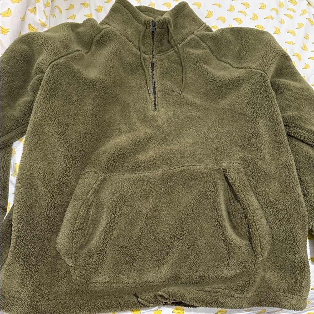 AMERICAN EAGLE OLIVE GREEN 3/4 ZIP TEDDY FLEECE MEN’S XL NWT!!